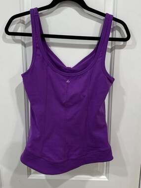 prAna Purple Low-Cut Yoga Tank Top with Built-in Shelf Bra